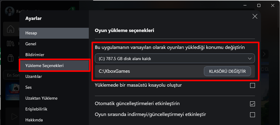 Oyunların Nereye Kurulacağını Seçme 