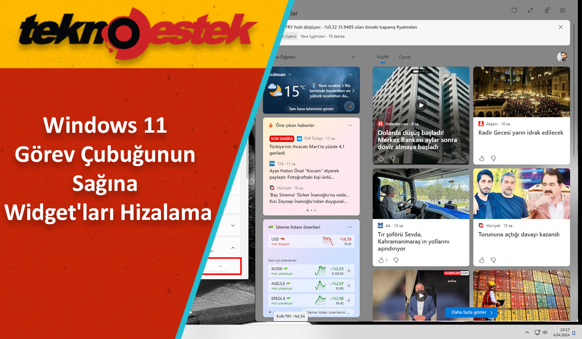 Windows 11 Gorev Cubugunun Sagina Widgetlari Hizalama - Windows 11 Görev Çubuğunun Sağına Widget'ları Hizalama