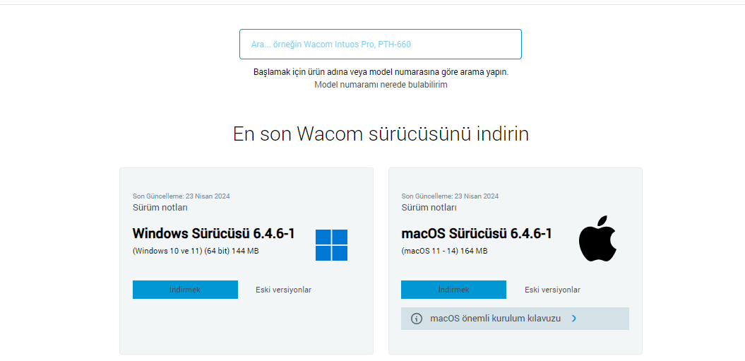 işletim sistemi One By Wacom Medium Grafik Tablet Kurulumu