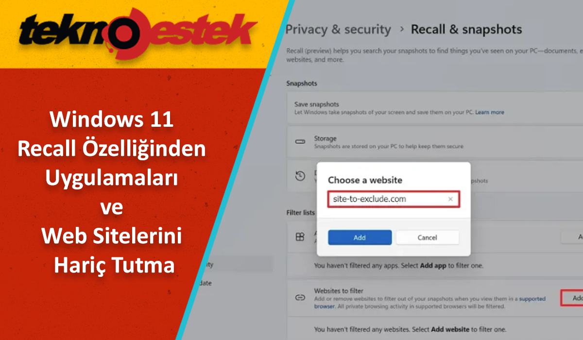 Windows 11 Recall Ozelliginden Uygulamalari ve Web Sitelerini Haric Tutma