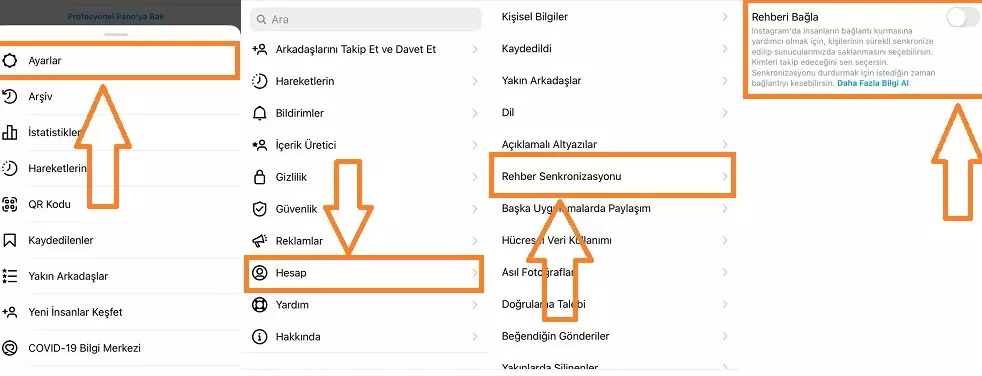 Instagram'da rehberdeki kişileri bulma