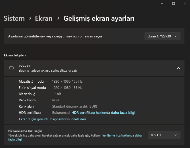 Monitör Yenileme Hızı Değiştirme
