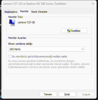 Denetim Masası Menüsünden Monitör Yenileme Hızı Değiştirme