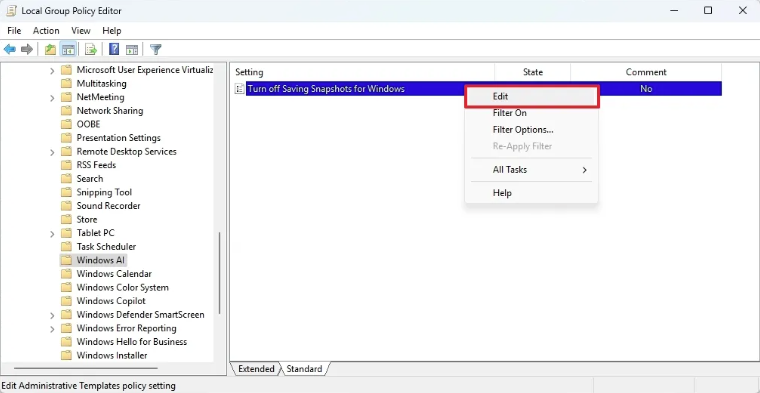 Recall Özelliğini Devre Dışı Bırakma