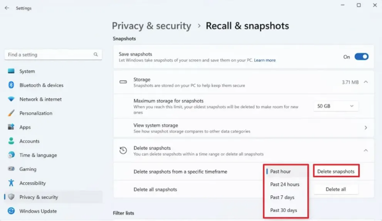 Recall Anlık Görüntülerini Silmek