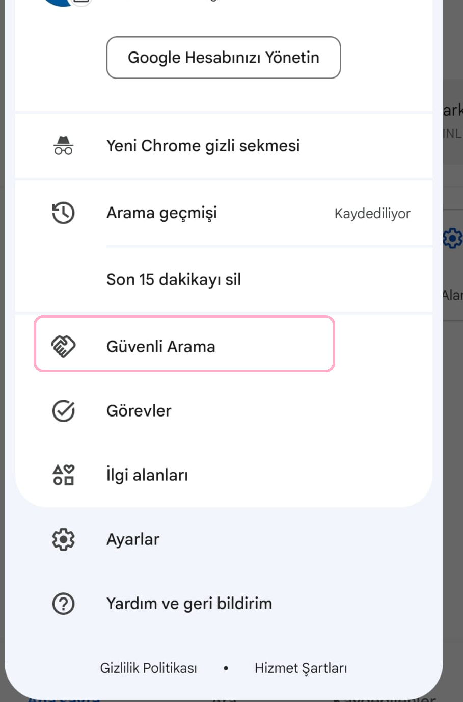 Güvenli Arama Filtresi'ni Etkinleştirin
