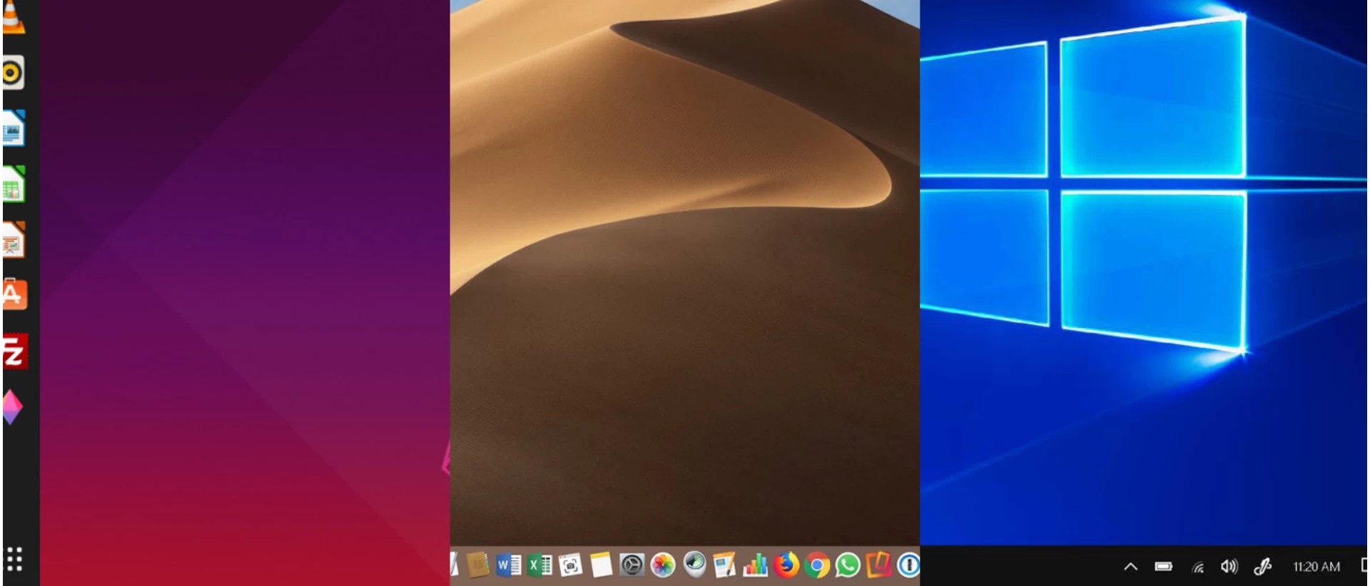 Windows, MacOS ve Linux işletim sistemlerinin görsel karşılaştırması: arayüz, performans ve kullanım kolaylığı.