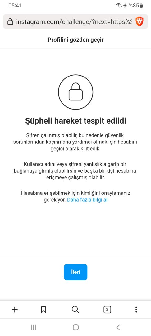 instagram şüpheli etkinlik algılandı