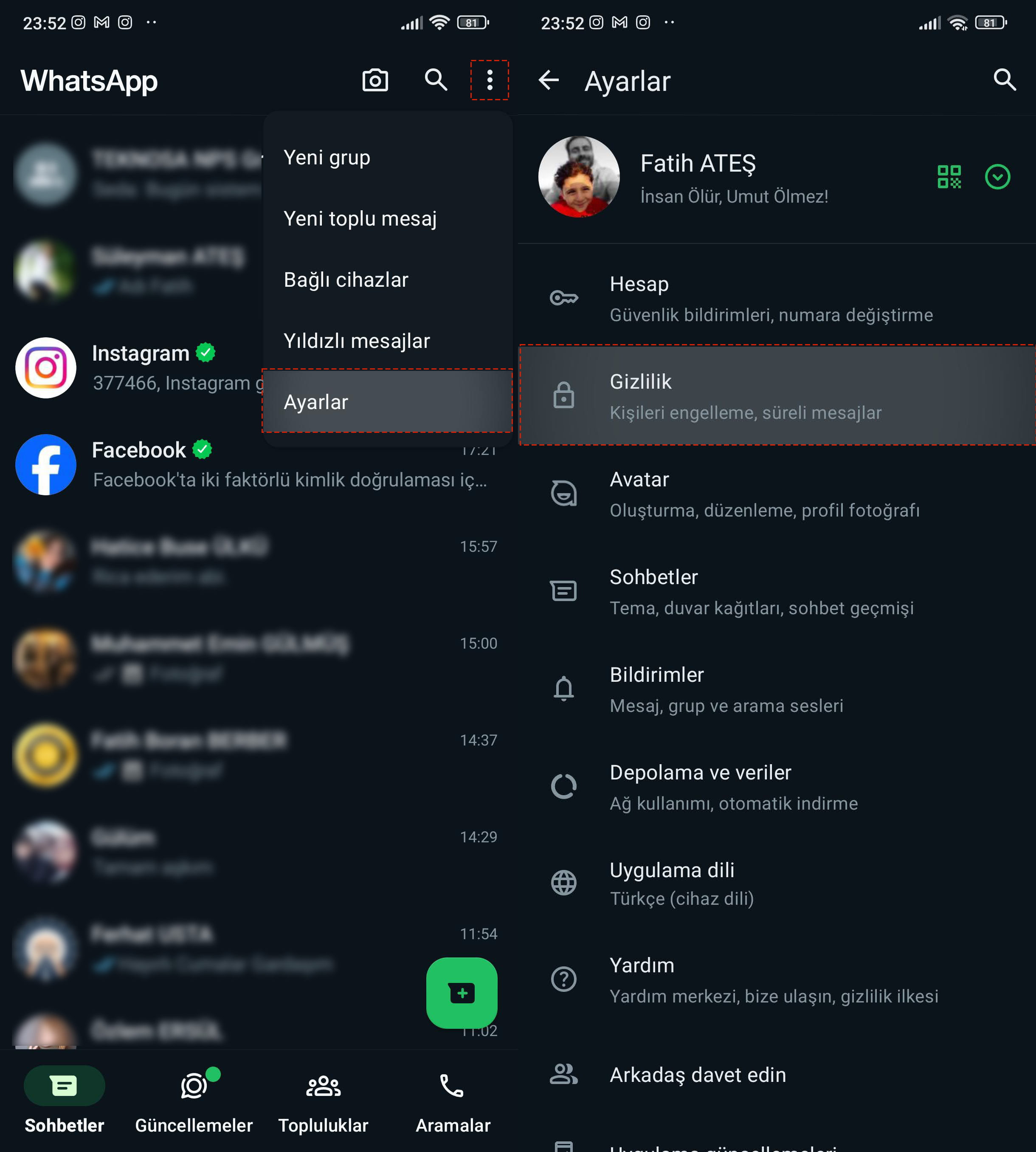 Haberi Olmadan WhatsApp'ta Birini Engellemek WhatsApp'ta Birini Engellemek