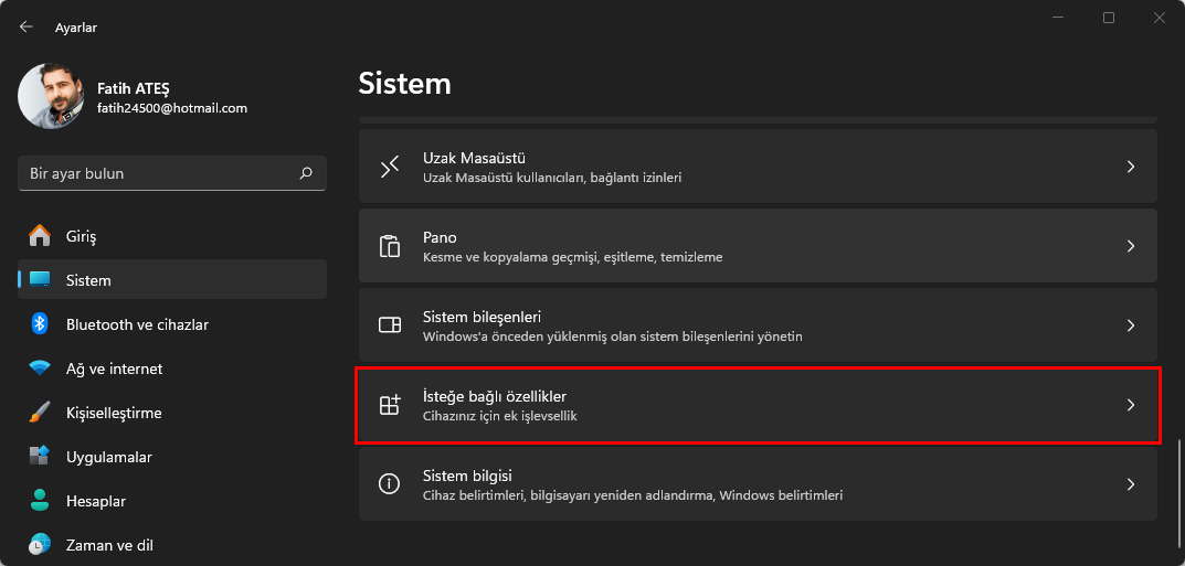 Windows 11 İsteğe Bağlı Özellikleri Yönetme