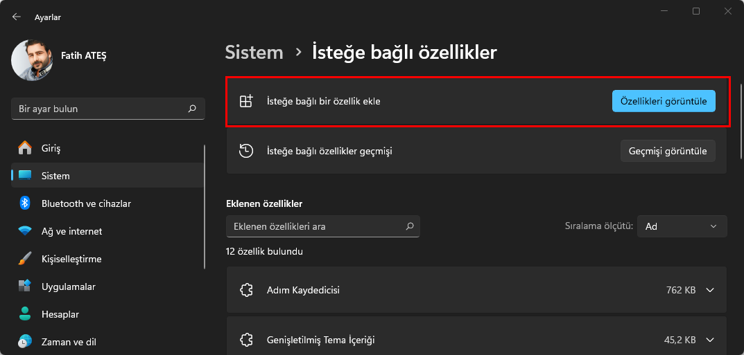 Windows 11 İsteğe Bağlı Özellikleri Yönetme