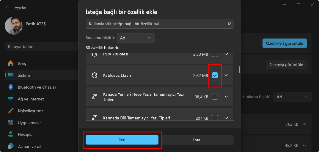 Windows 11 İsteğe Bağlı Özellikleri Yönetme