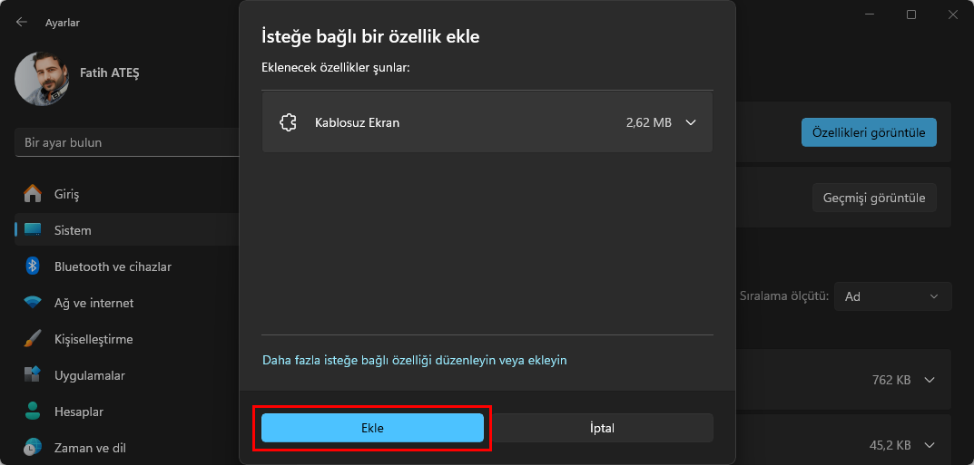 Windows 11 İsteğe Bağlı Özellikleri Yönetme