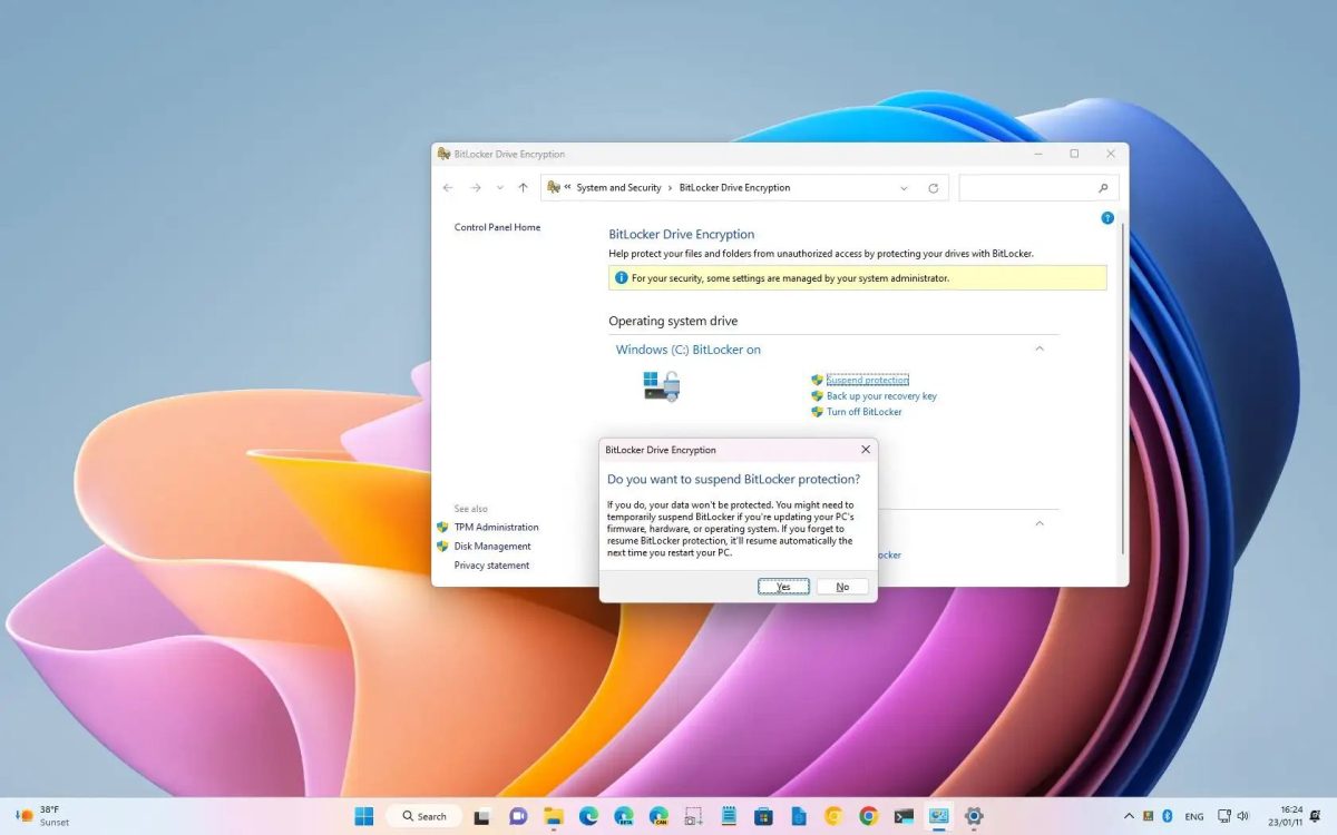 Windows Denetim Masası'nda BitLocker Sürücü Şifrelemesi bölümünün ekran görüntüsü