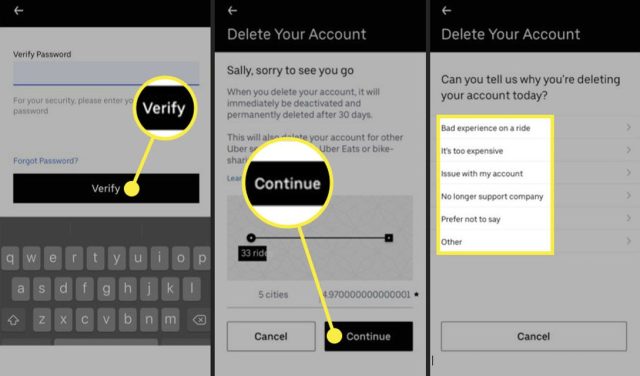 Uber hesabı silme adımları
