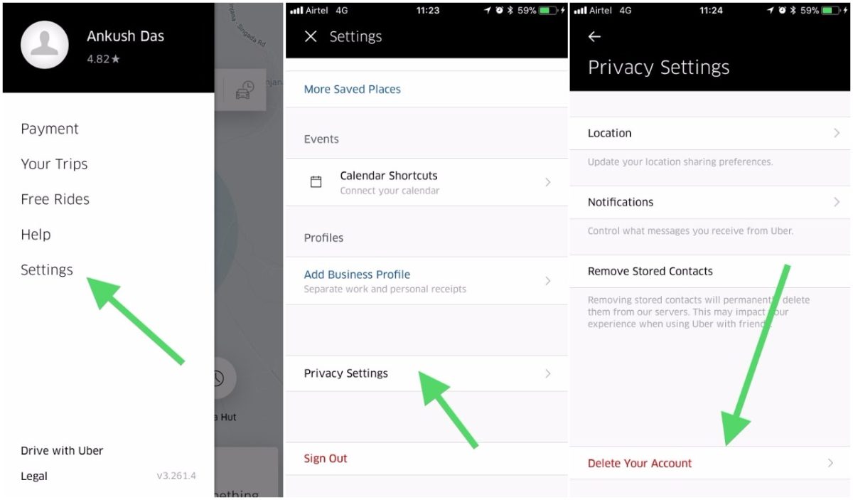 Uber hesabı silme adımları