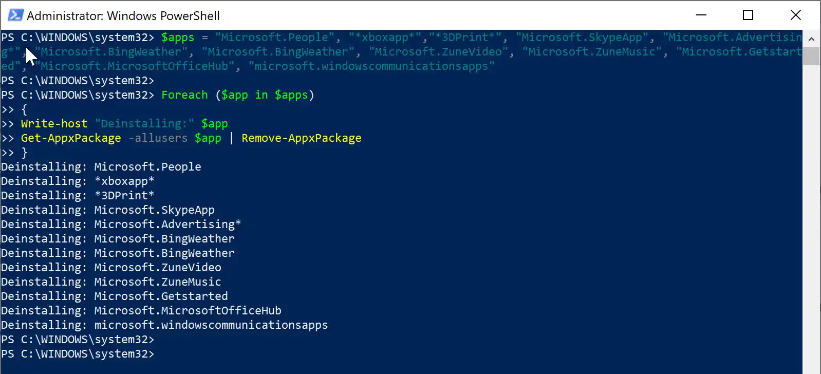 Microsoft Store Kaldırma (Devre Dışı Bırakma) Üçüncü parti bir yazılım kullanarak Microsoft Store'u kaldırma işleminin ekran görüntüsü