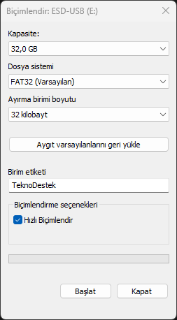 USB FAT32 Olarak Biçimlendirme Yönteml