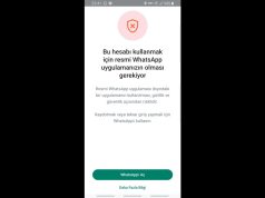 Resmi WhatsApp uygulamasının gerektiğine dair hata mesajını gösteren bir ekran görüntüsü.