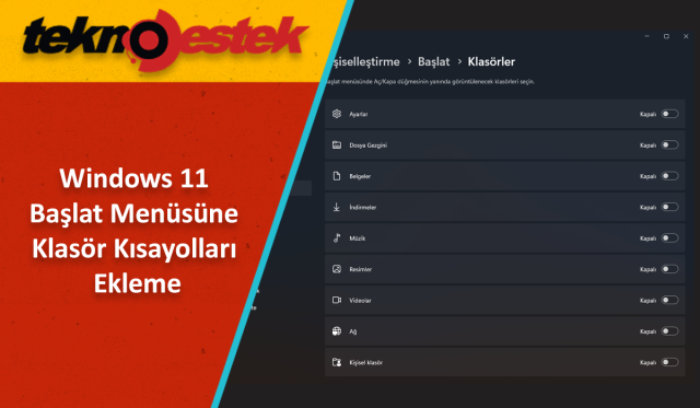 Başlat Menüsüne Klasör Kısayolları Ekleme Nasıl Yapılır