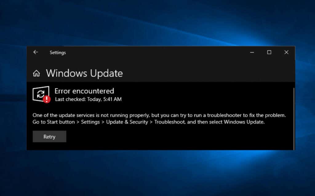 Windows Update hizmeti bulunamıyor hatası ekran görüntüsü