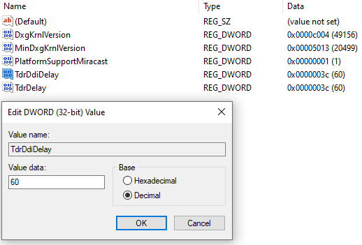 AMD Driver Timeout Hatası TDR süresini artırma ayarlarını gösteren ekran görüntüsü