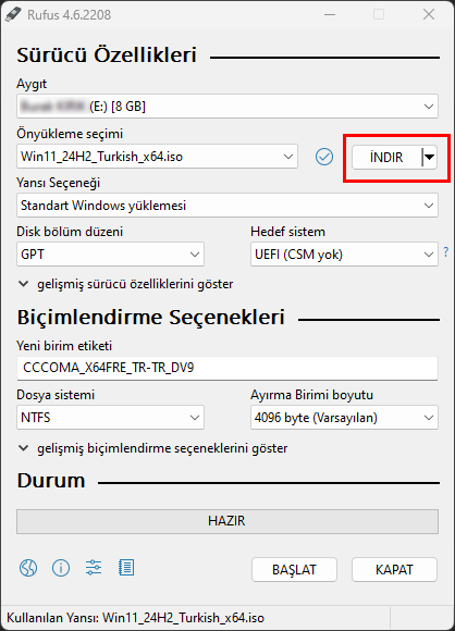 Windows 11 24H2 USB Yükleme Medyası Oluşturma