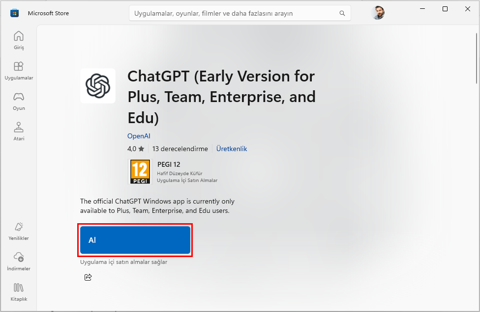 Windows 11 ChatGPT Uygulama Olarak Yükleme