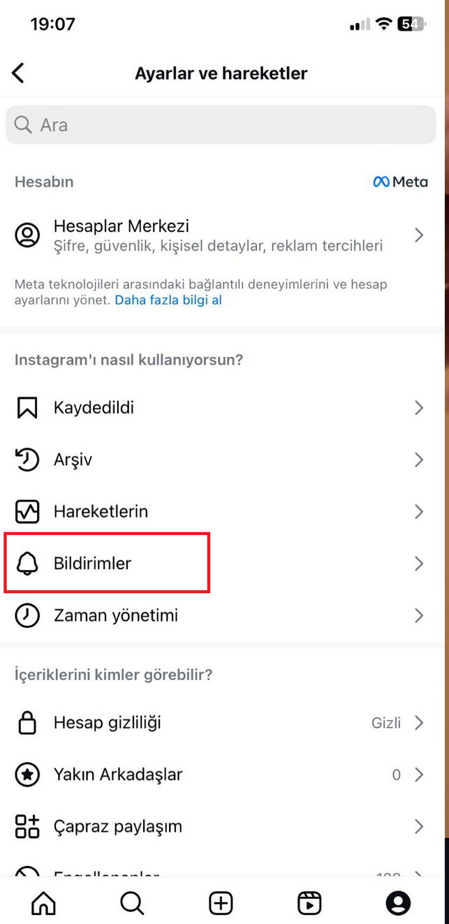 İnstagram aramalarını kapatma