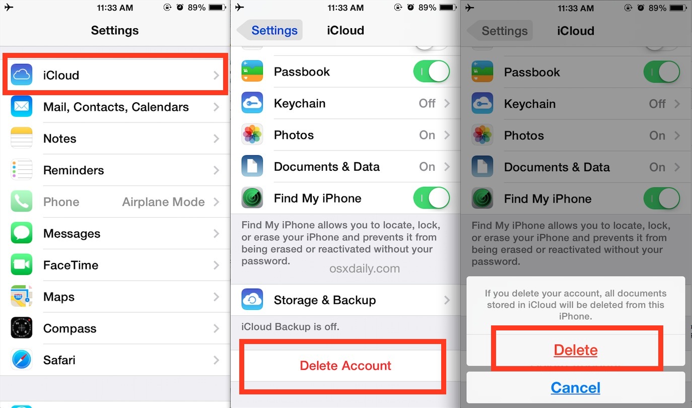 iCloud Hesabı Kaldırma iCloud hesabının kaldırılması adımlarını gösteren bir infografik.