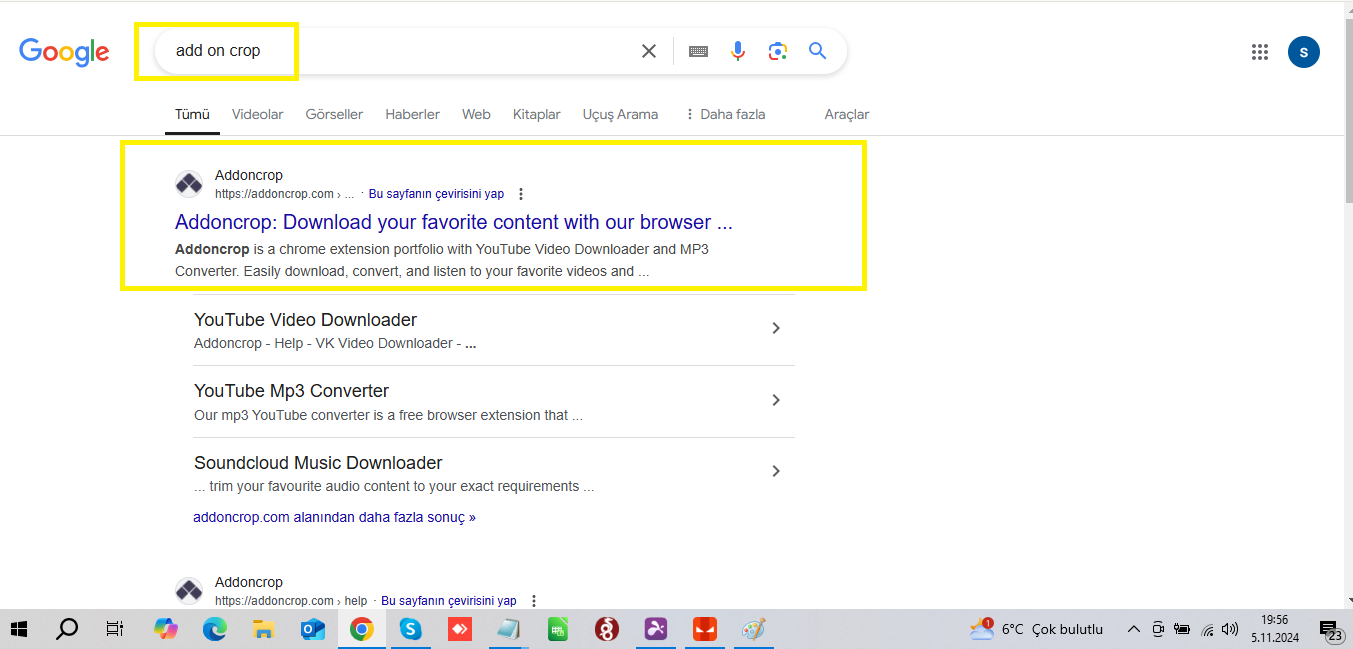Add on crop eklentisi ile Youtube video indirme