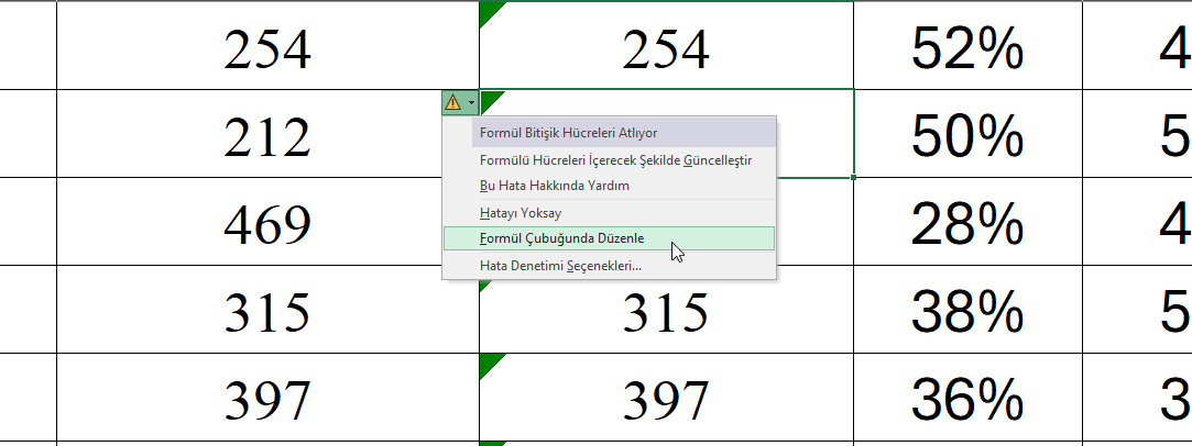 Excel Yeşil Üçgen Nasıl Kaldırılır