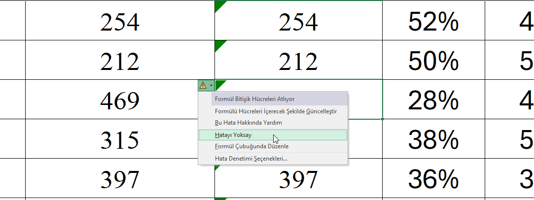 Excel Yeşil Üçgen Nasıl Kaldırılır