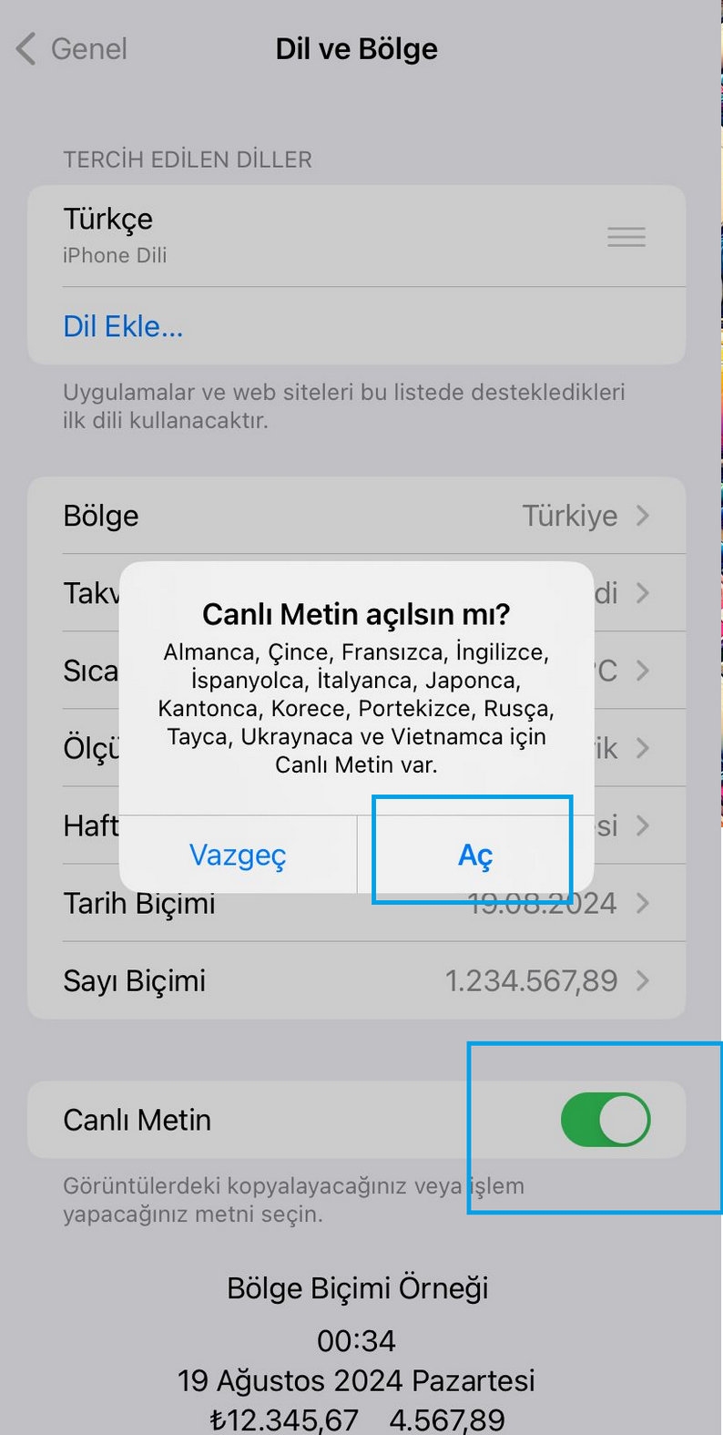 iPhone Canlı Metin