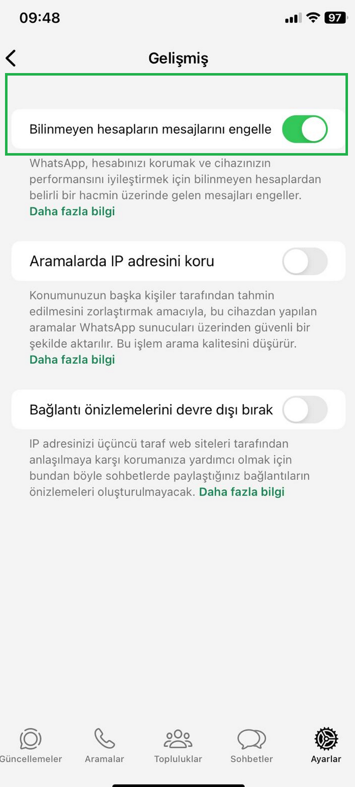 WhatsApp bilinmeyen hesapların mesajları