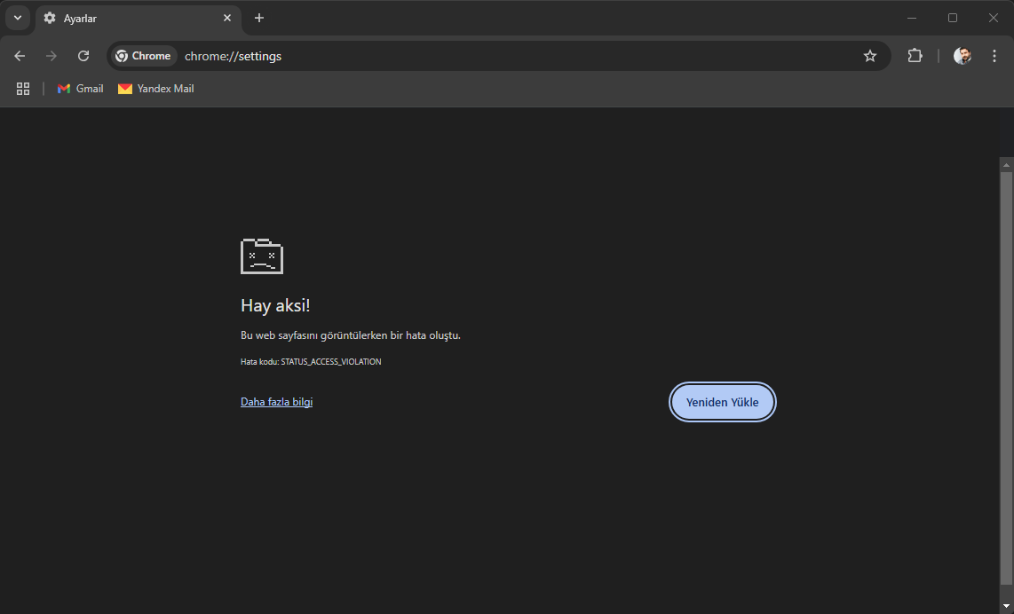 Chrome STATUS_ACCESS_VIOLATION Hatası