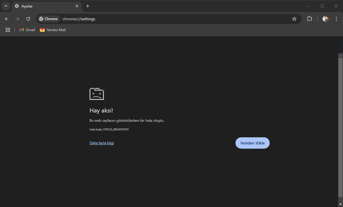 Chrome STATUS_BREAKPOINT Hatası