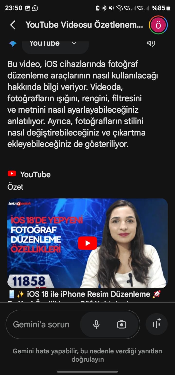 YouTube Videolarını Özetlemek İçin Gemini Kullanımı