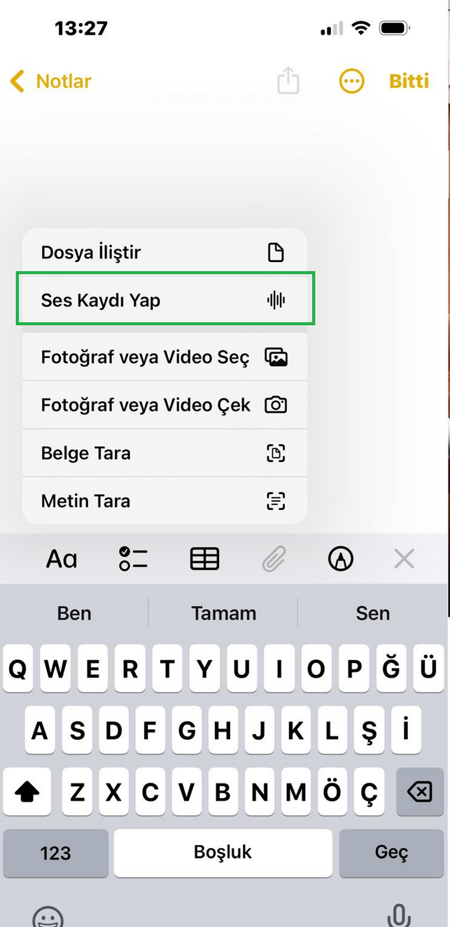 iOS 18 ile Sesli Not Alma