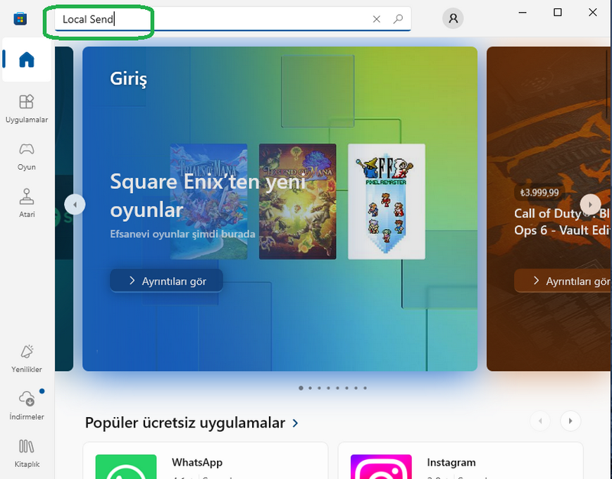 Local Send uygulaması