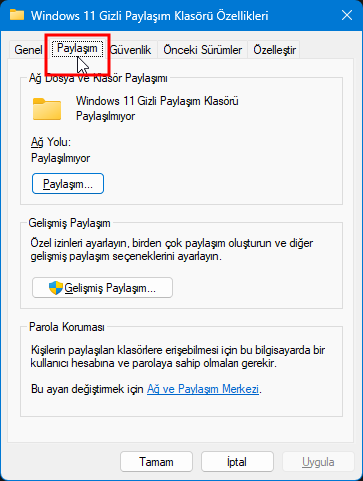 Windows 11 Gizli Paylaşım Klasörü Oluşturma