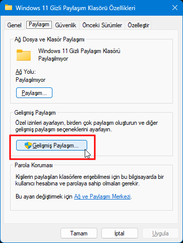 Windows 11 Gizli Paylaşım Klasörü Oluşturma