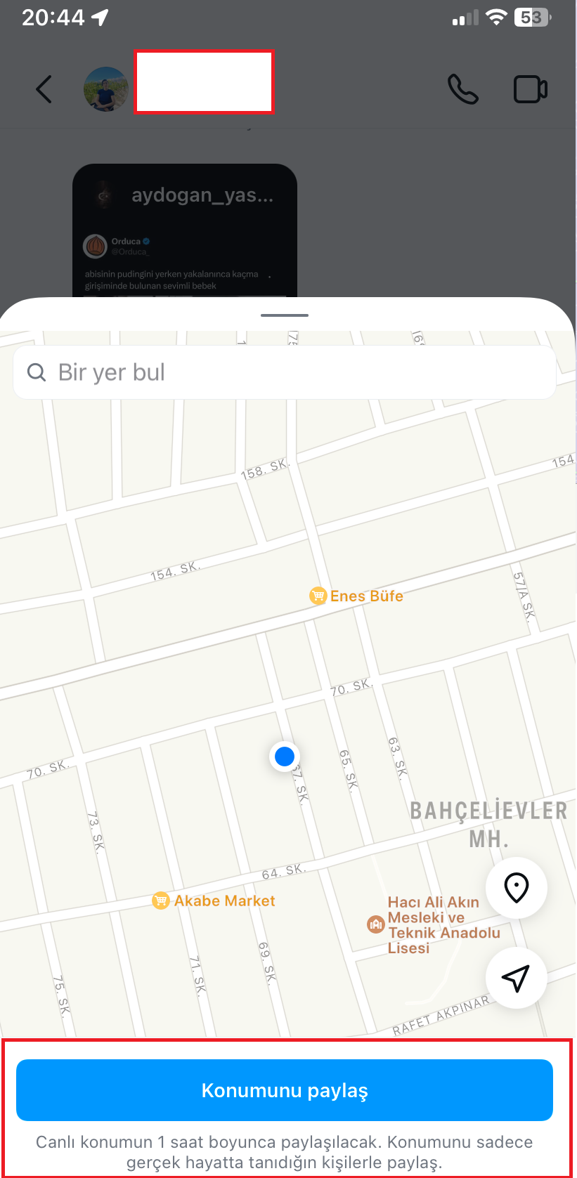 İnstagramda Canlı Konum