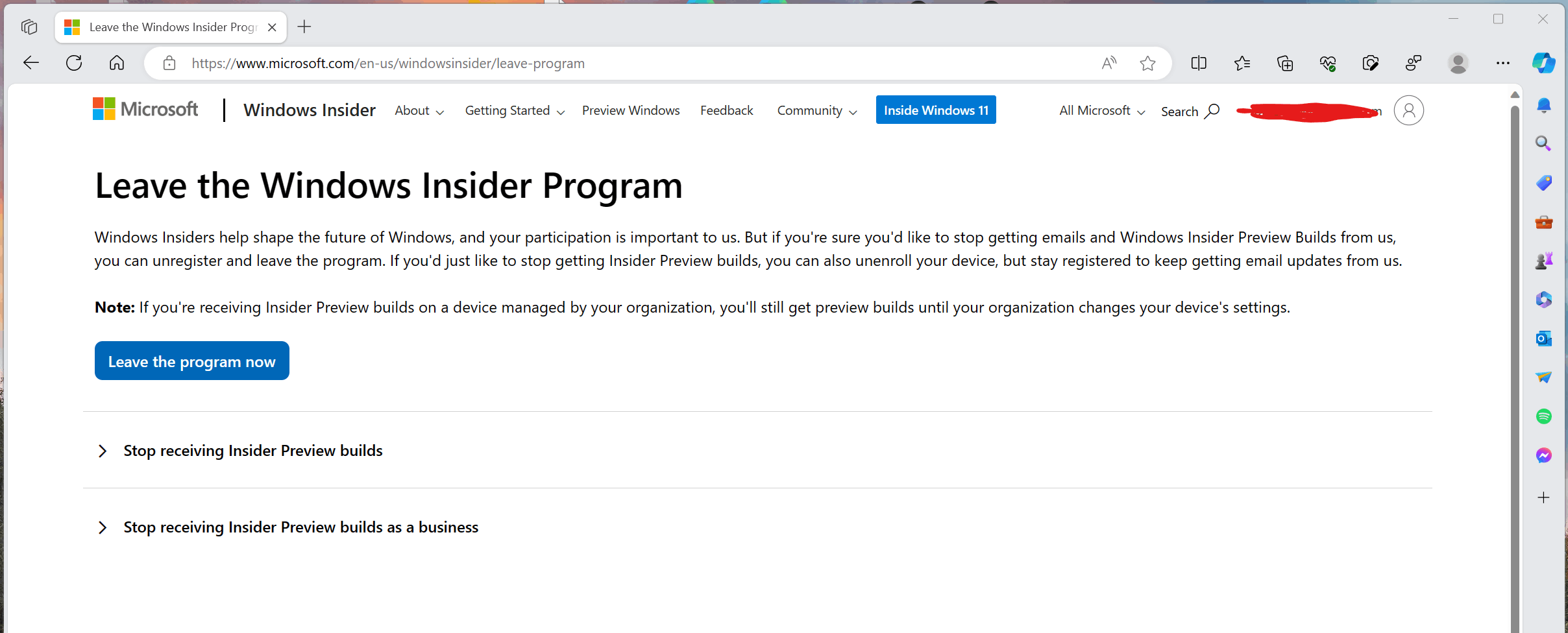 Offline Insider Enroll Kapatma Windows Insider Programı'ndan ayrılma nedenlerini ve sürecini açıklayan bir ekran görüntüsü.