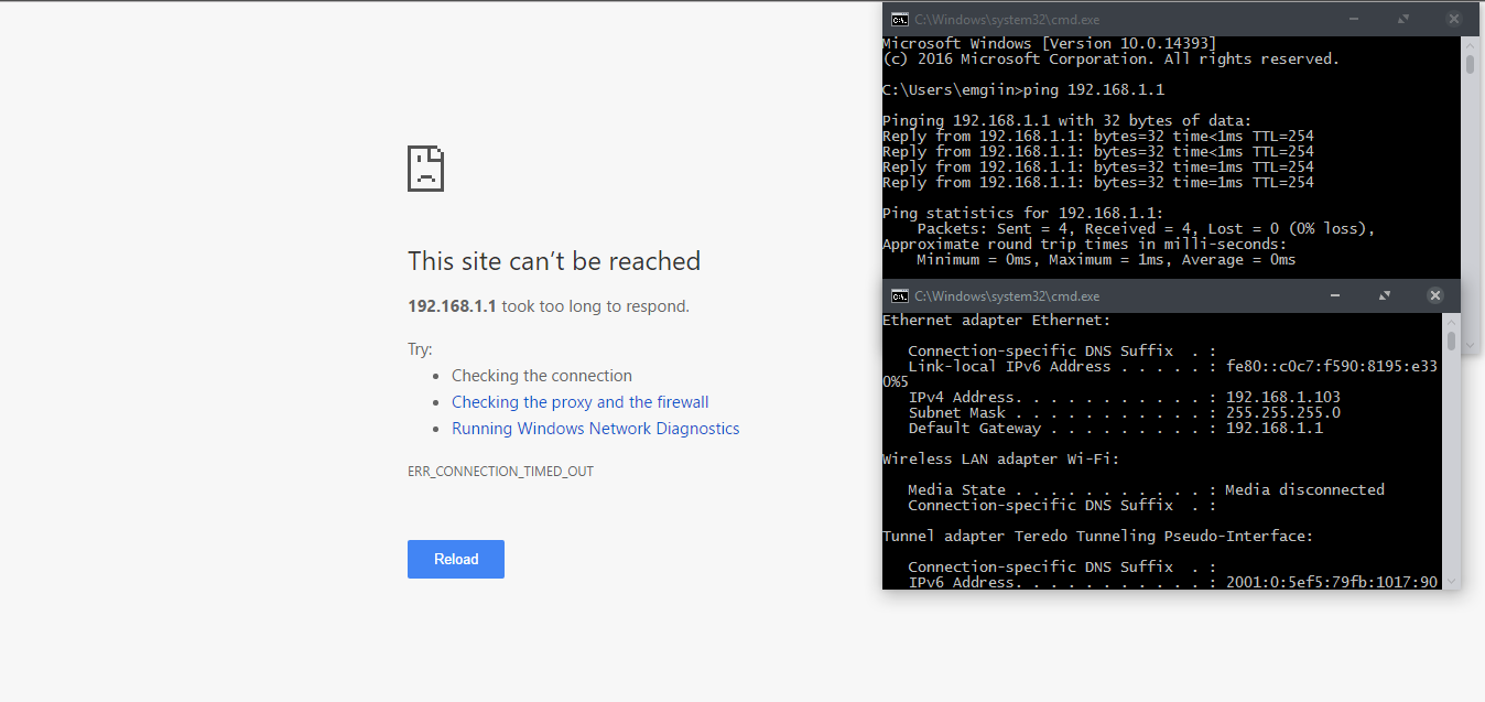 Cnet modem arayüzüne giriş yapılamazken ekranda görülen hata mesajı ve modem bağlantı durumu.