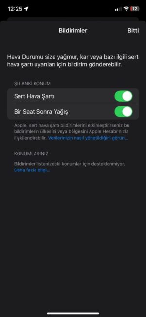 iPhone hava durumu bildirimleri