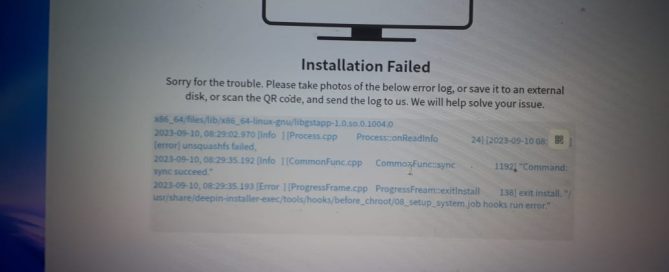 Deepin Kurulum Başarısız Hatası Deepin işletim sistemi kurulumu sırasında karşılaşılan tipik bir hata mesajını gösteren ekran görüntüsü.