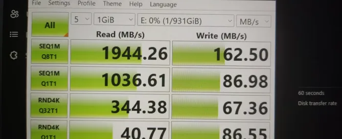 SSD'nin düşük yazma hızı sorununu gösteren grafik.