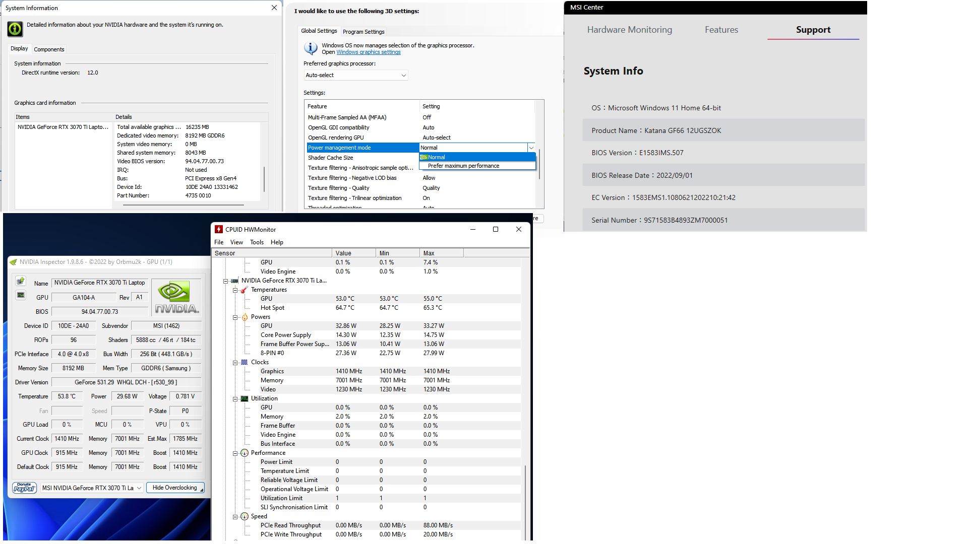 Ekran kartının boşta yüksek frekansta çalışmasını engellemek için güç yönetimi ayarlarını düzenleyen bir yazılım arayüzü.