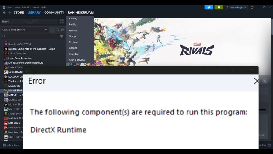 Marvel Rivals Grafik Sürücüsü Hatası Veriyor Sorunu DirectX ve Visual C++ yeniden yükleme işlemlerinin yapılması gerektiğini gösteren görsel.